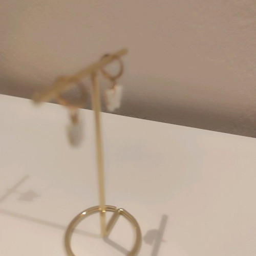 Earrings with 3D butterflies, white and gold, new