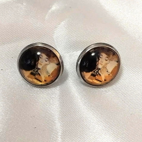 Stud earrings "The Kiss" Klimt new, gold multicolor