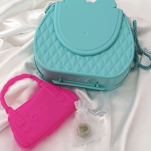 Kids bags set used, pink and turquoise with bows