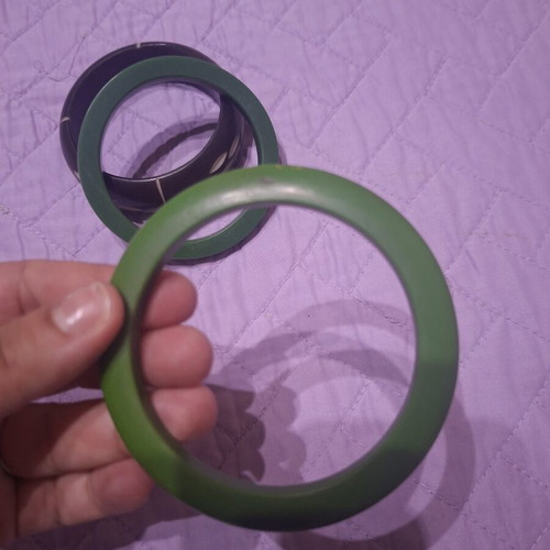 Bracelets set used, 2 green and 1 brown beige with box