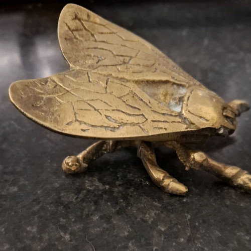 Vintage brass enamel wall decor for birds, vintage bronze box and decorative spoon used