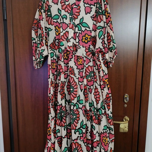 Karavan dress multicolored like new, one size with 3/4 sleeves and belt
