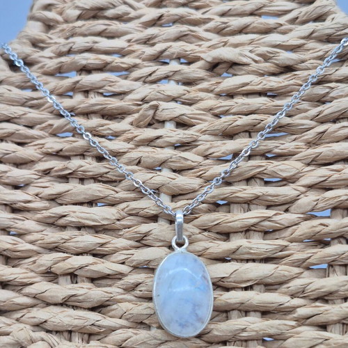 Moonstone Silver 925 Necklace Oval Pendant with Stainless Steel Chain new