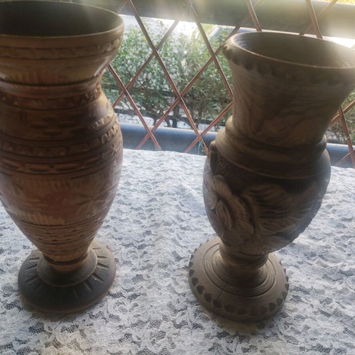 Wooden large vases like new, collectible vintage, set of 2