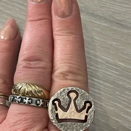 Silver gold ring 925 585 spiral crown used, size 57