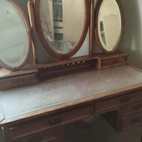Vintage wooden triple vanity mirror set