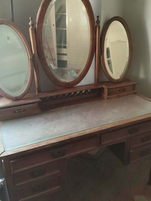 Vintage wooden triple vanity mirror set