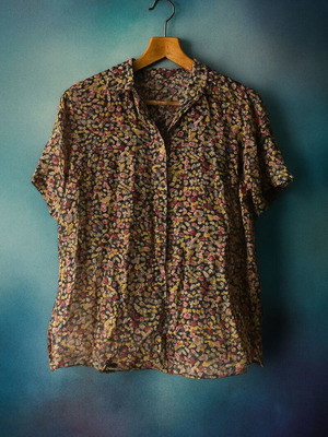 Vintage floral κοντομάνικο πουκάμισο μεταχειρισμένο, πολύχρωμο, μέγεθος L