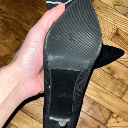 Migato stiletto sock boots, black and white, size 40