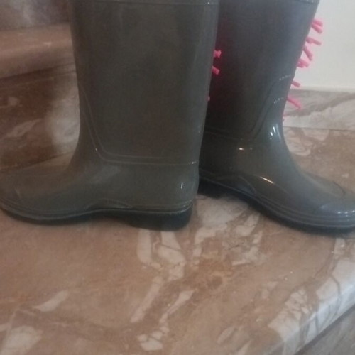 Handmade plastic galoshes used, size 38, gray and pink