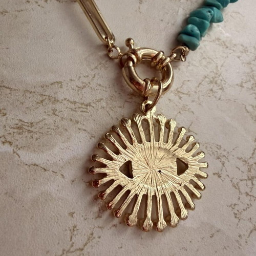 Necklace with turquoise stones and eye pendant like new, boho style
