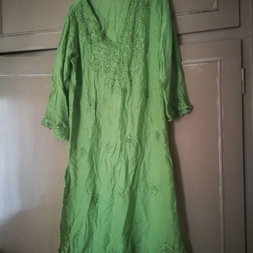 Boho kaftan tunic with embroidery and beads one size like new, green