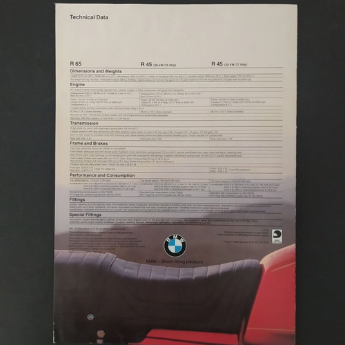 BMW R45/R65 1979 motorcycle advertising brochure used