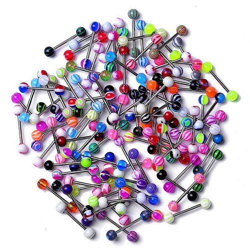 Tongue Piercing Earrings new, colorful balls, 316L stainless steel