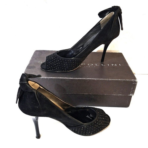 Peep Toe Suede Shoes with Strass used, size 39, black