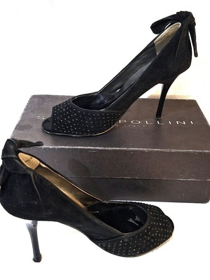 Peep Toe Suede Shoes with Strass used, size 39, black