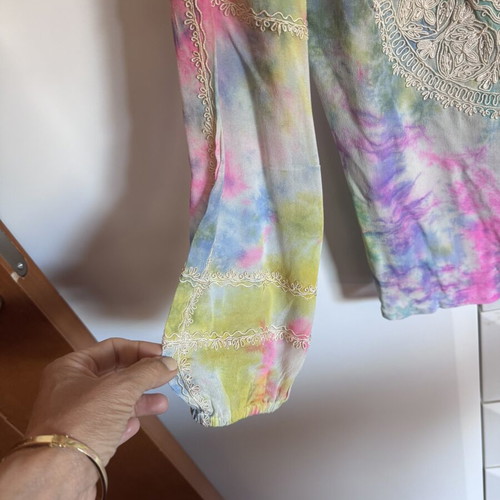 Tashia London Boho Silk Blouse like new, colourful tie dye with embroidery
