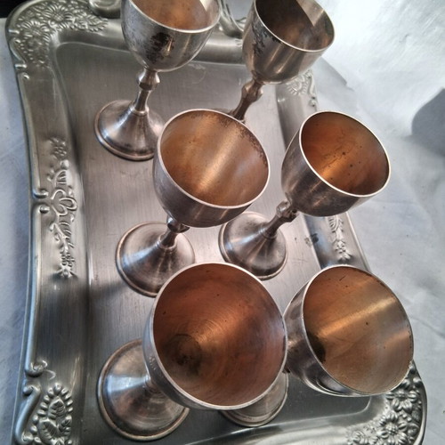 Vintage silver plated serving set with tray and 6 glasses used
