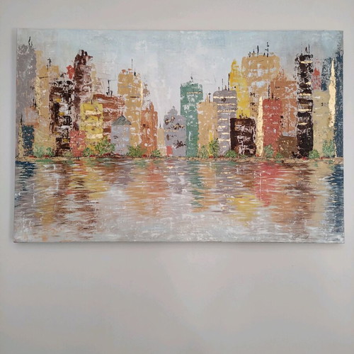 Handmade oil painting on canvas with abstract urban landscape new