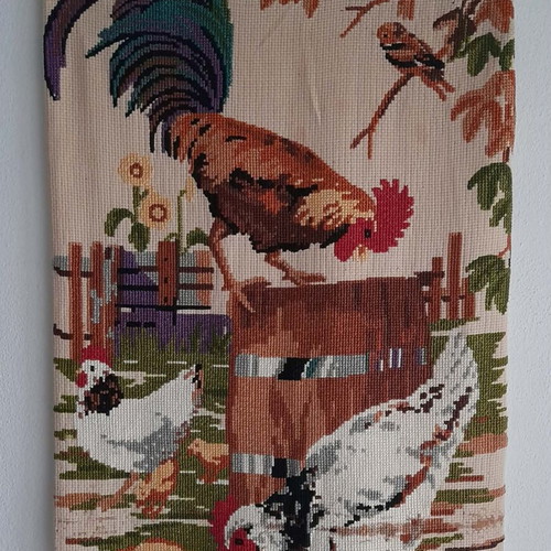 Embroidered banner with rooster and hens new
