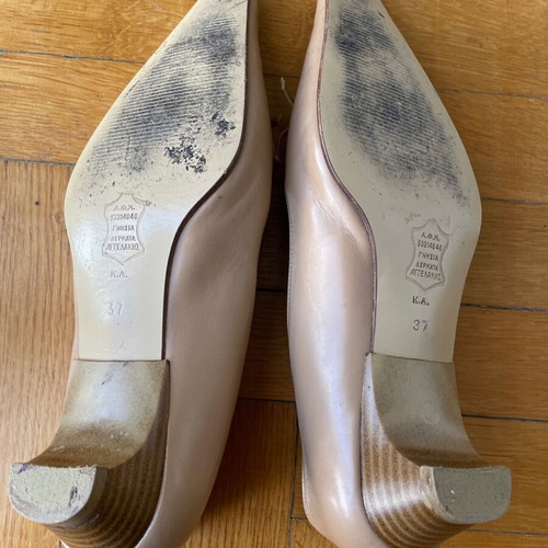 Leather shoes used, beige, size 37, vintage Greek production