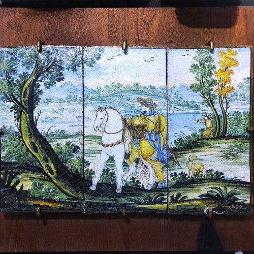 Handmade ceramic triptych Castelli Italy used