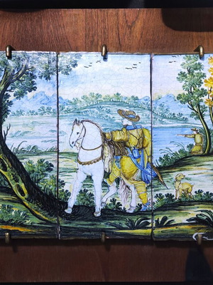 Handmade ceramic triptych Castelli Italy used