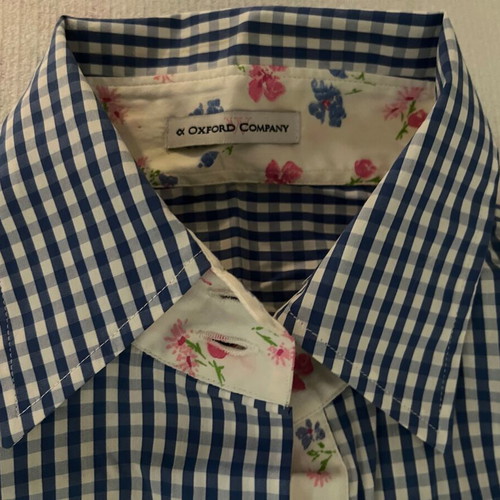 Oxford Company women's shirt size 42 like new, blue checkered with floral details