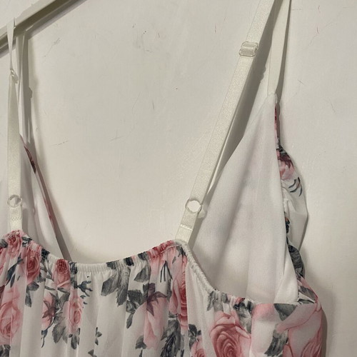 Floral dress new, adjustable straps, wrap cut, elastic under bust, white and pink