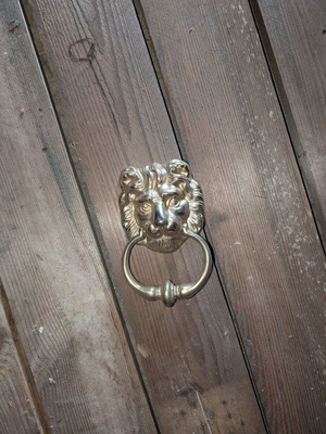 Door handles with lion knocker new, bone for exterior doors