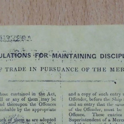 Agreement and account of crew of British ship Cutty Sark used