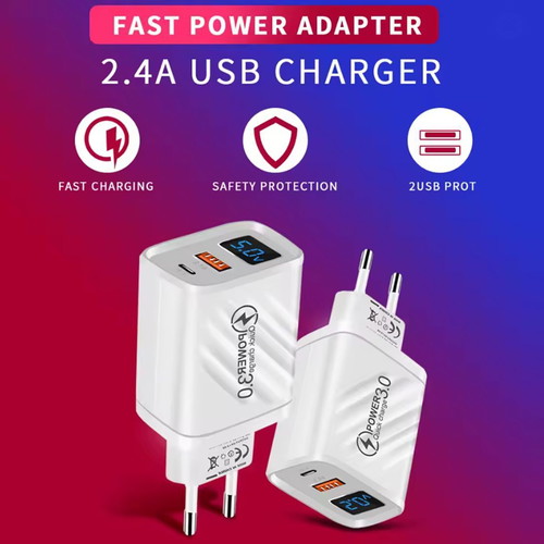 20W Charger with Digital LCD Display USB-A and Type-C new