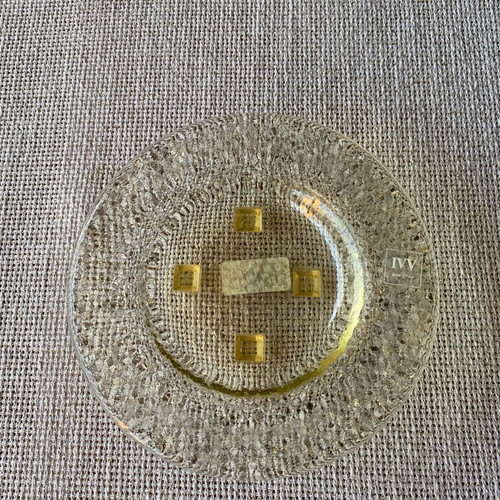 Vintage collectible glass ashtray Italian made like new, soft yellow