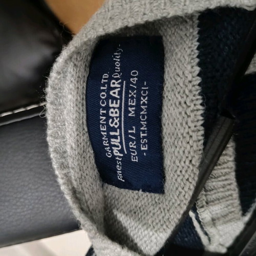 Pull and Bear striped sweater like new, size large, gray and blue