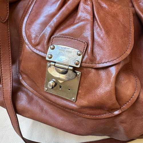 Miu Miu Pocket Leather Vintage Shoulder Bag used, brown