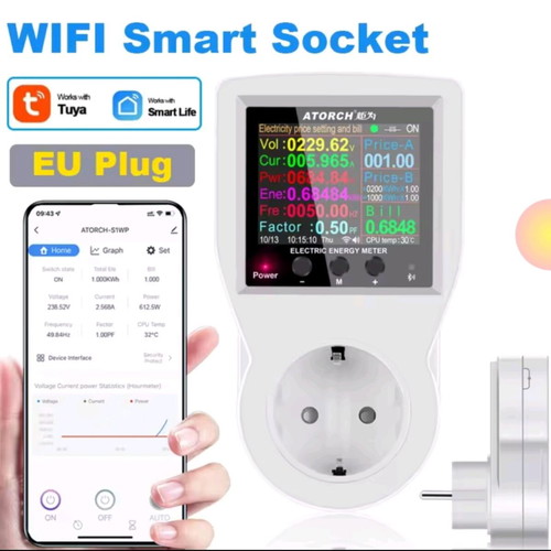 Tuya smart wifi socket like new with clear display and statistics
