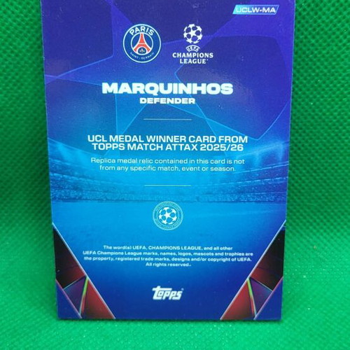 Κάρτα Marquinhos Topps Match Attax 2025-26 UCL Medal Winner καινούργια