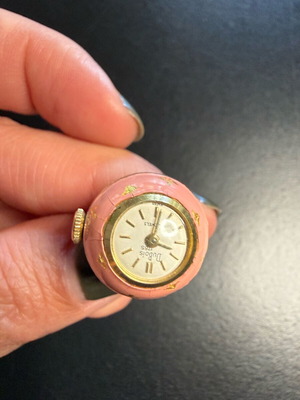 Vintage DuBois pendant watch used, pink enamel finish