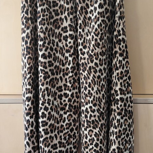 Leopard Print Wide Leg Pants with Belt One Size New