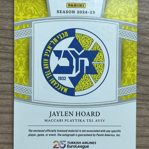 Panini Crown Royale Euroleague Basketball Silhouettes Jaylen Hoard patch autograph 2024-25 like new