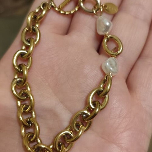 Chain bracelet with two pearls new, gold color stainless steel