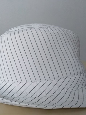 Hat with thin stripe used, white synthetic fabric
