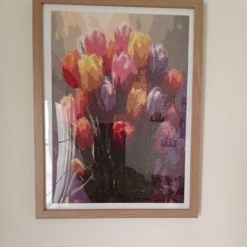 Mosaic frame with tulip design, new, 30x40 cm, wooden border