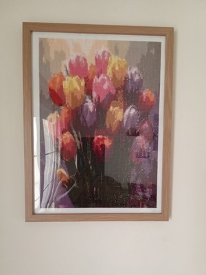 Mosaic frame with tulip design, new, 30x40 cm, wooden border