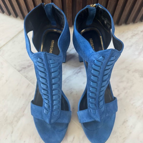 Roberto Cavalli blue suede sandal like new, 7.5cm heel size 40