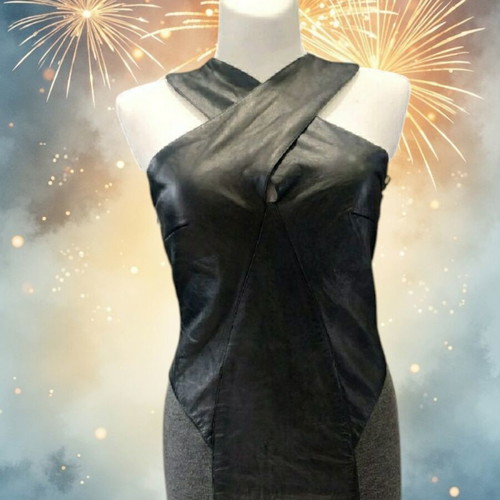 Gil Santucci evening dress like new, size M, black and grey leatherette