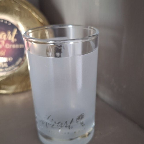 Mozart chocolate cream gold bottle with two promotional glasses used