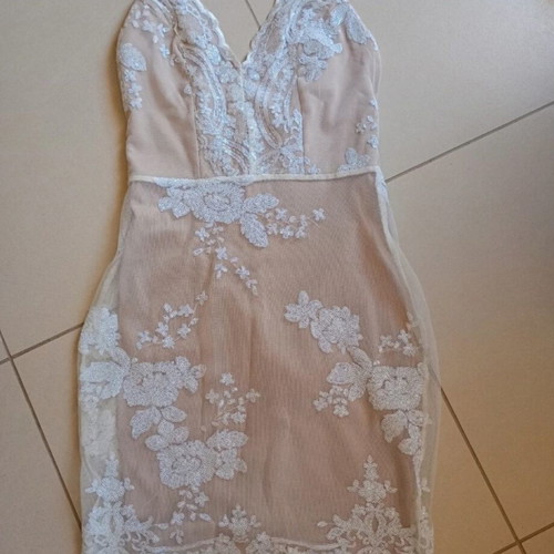 Evening wedding dress, size S, beige lace tulle
