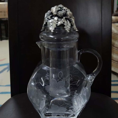 Bohemia crystal pitcher used with silver-plated stopper and ice tube