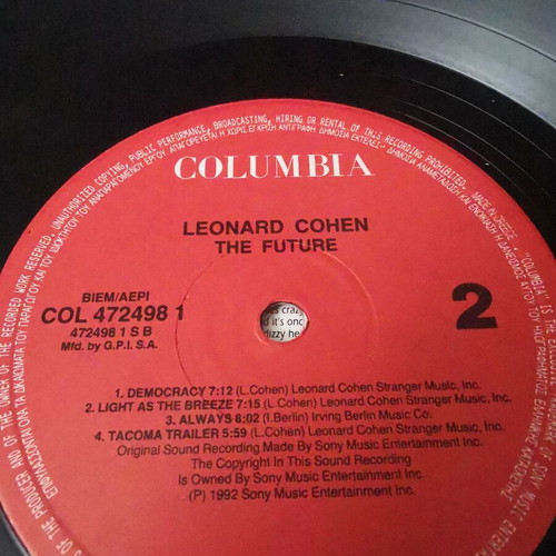Leonard Cohen The Future vinyl used, Greek edition 1992